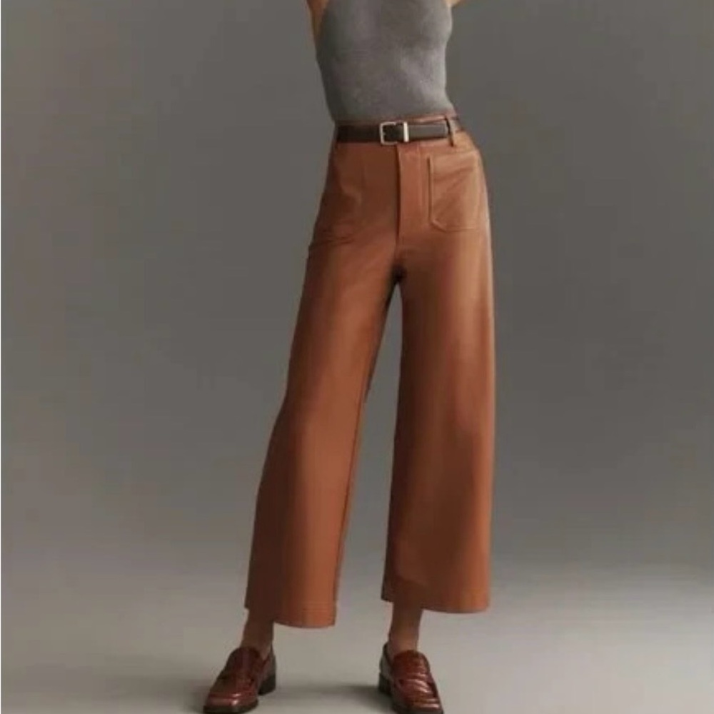 Anthropologie the colette faux leather crop wide leg pants by maeve
